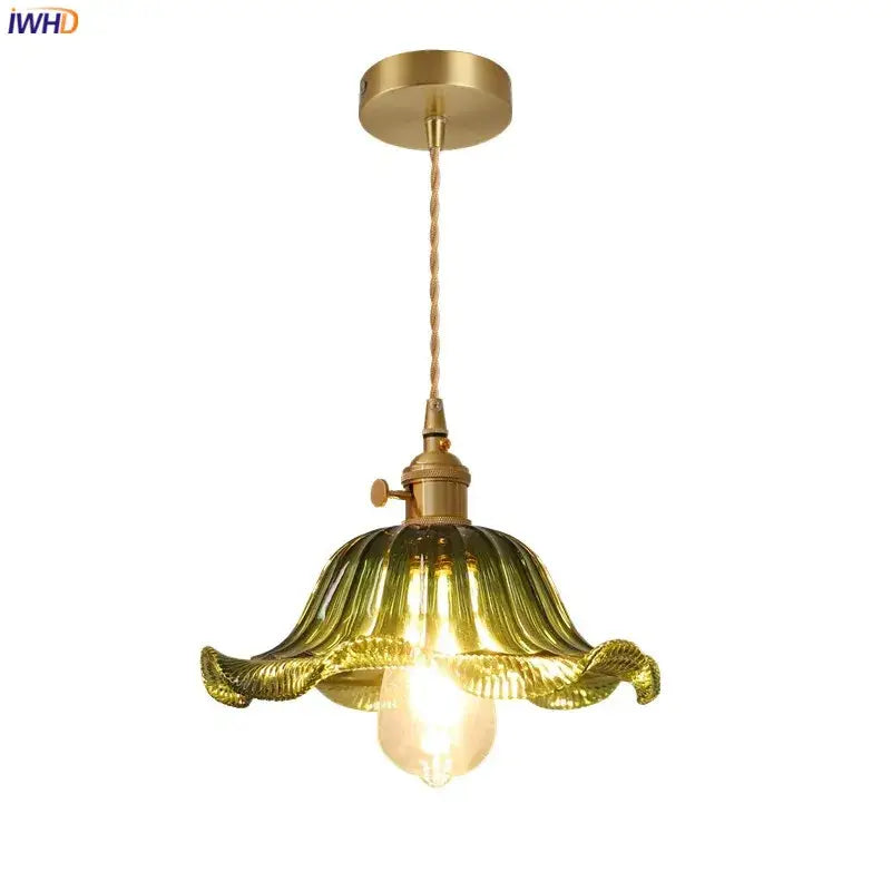 Industrial green petal glass pendant light dining room copper socket
