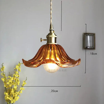 Industrial green petal glass pendant light dining room copper socket