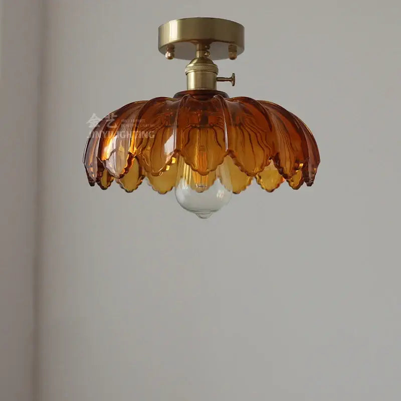 Industrial green petal glass pendant light dining room copper socket