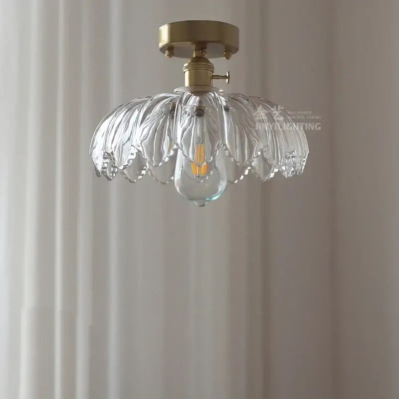 Industrial green petal glass pendant light dining room copper socket