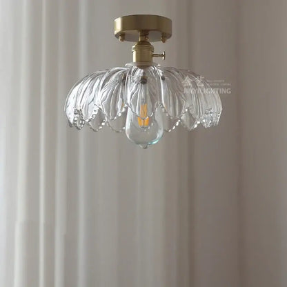 Industrial green petal glass pendant light dining room copper socket