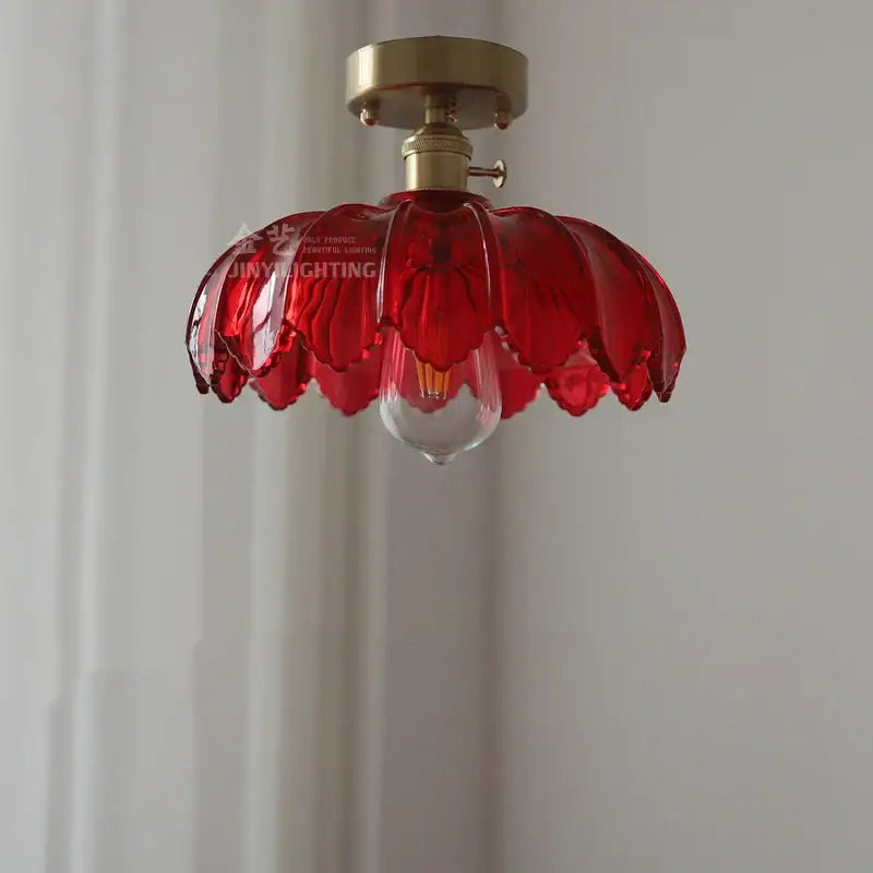 Industrial green petal glass pendant light dining room copper socket