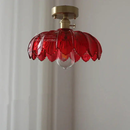 Industrial green petal glass pendant light dining room copper socket