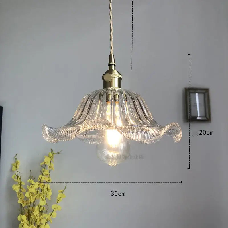 Industrial green petal glass pendant light dining room copper socket