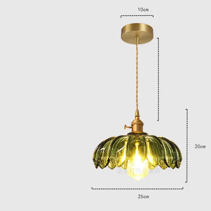 Industrial green petal glass pendant light dining room copper socket