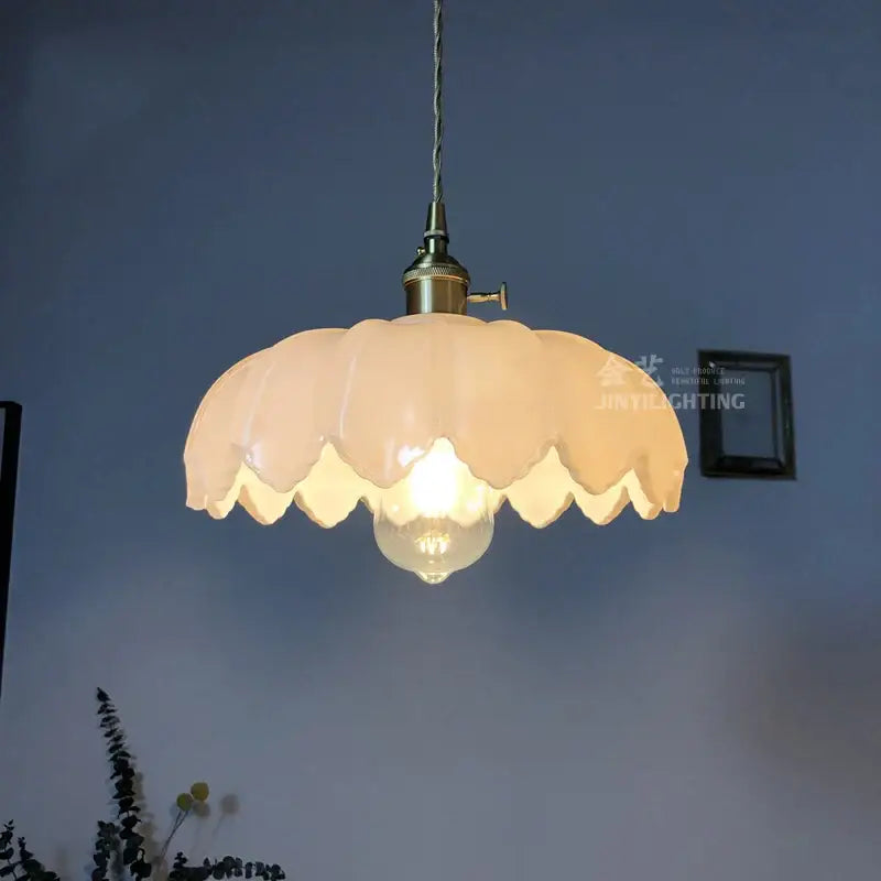 Industrial green petal glass pendant light dining room copper socket