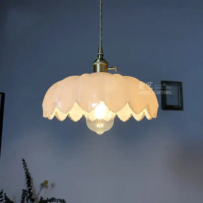 Industrial green petal glass pendant light dining room copper socket