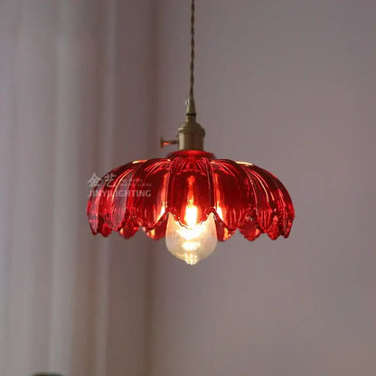 Industrial green petal glass pendant light dining room copper socket