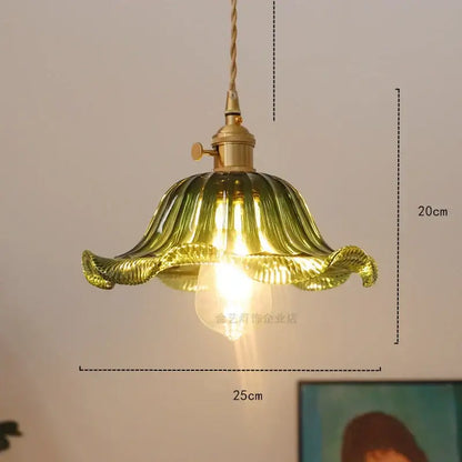 Industrial green petal glass pendant light dining room copper socket