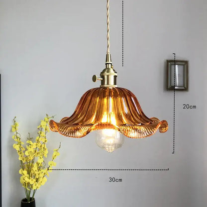 Industrial green petal glass pendant light dining room copper socket