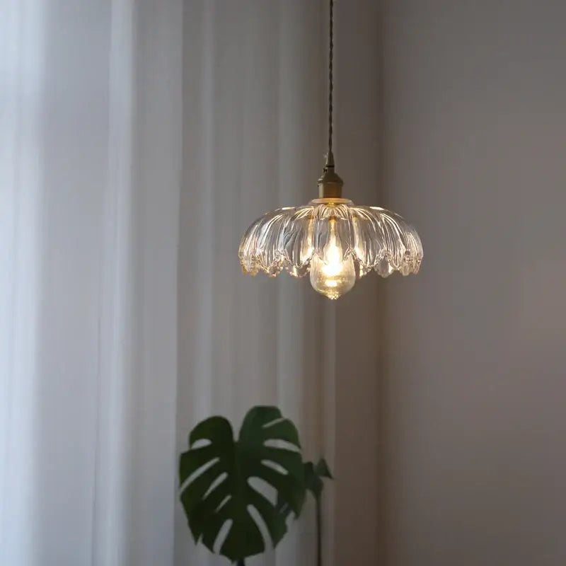 Industrial green petal glass pendant light dining room copper socket