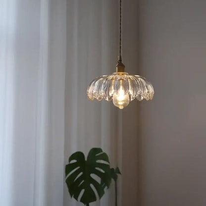 Industrial green petal glass pendant light dining room copper socket