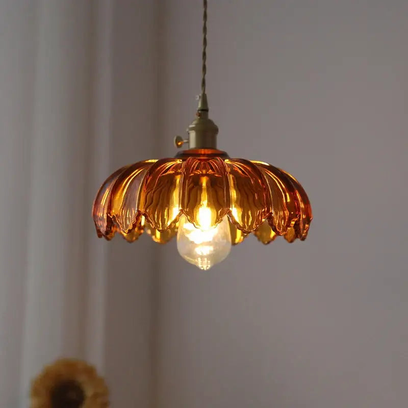 Industrial green petal glass pendant light dining room copper socket