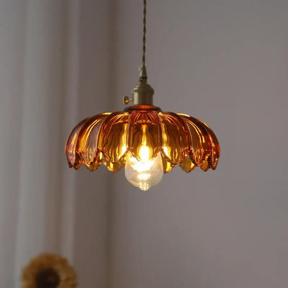 Industrial green petal glass pendant light dining room copper socket