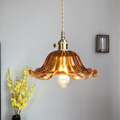 Industrial green petal glass pendant light dining room copper socket
