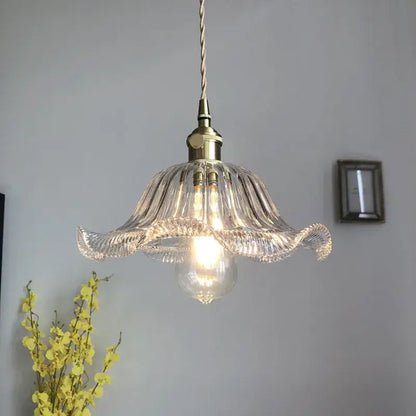 Industrial green petal glass pendant light dining room copper socket