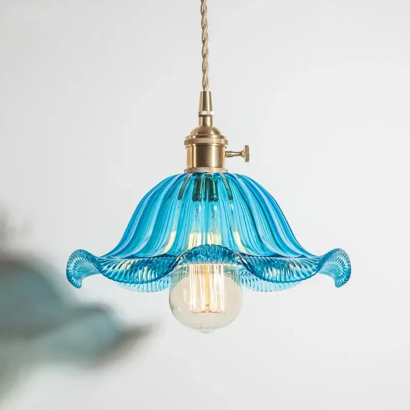 Industrial green petal glass pendant light dining room copper socket
