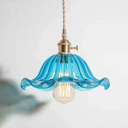 Industrial green petal glass pendant light dining room copper socket