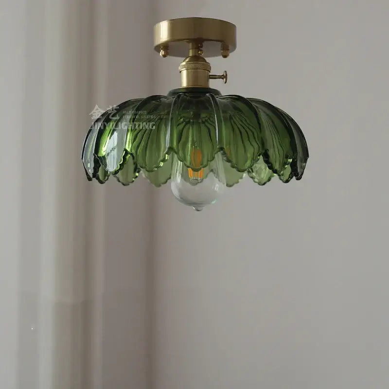 Industrial green petal glass pendant light dining room copper socket