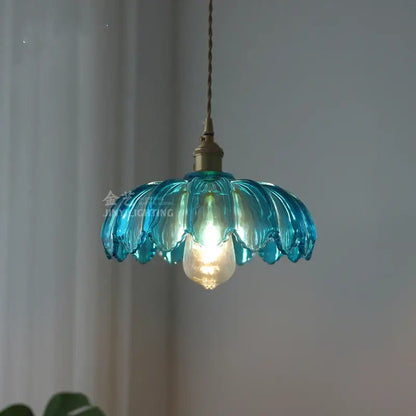 Industrial green petal glass pendant light dining room copper socket