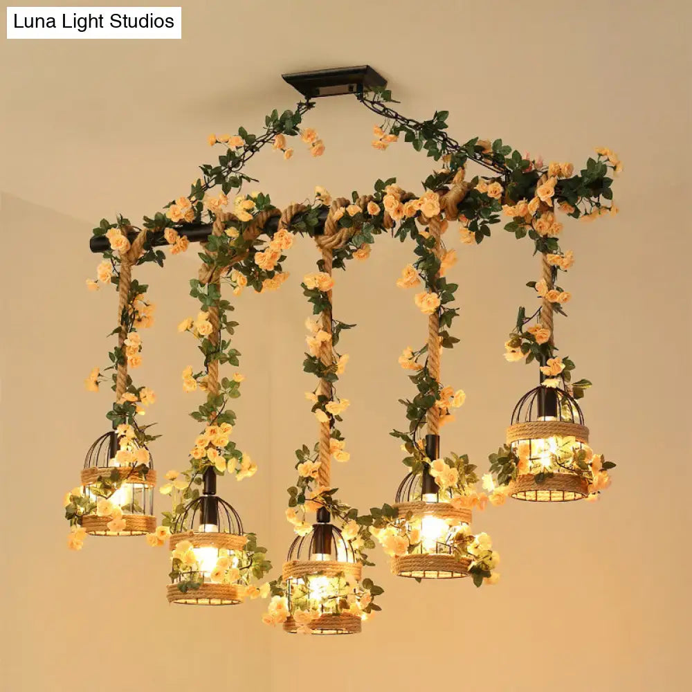 Industrial hemp rope birdcage pendant light for restaurant island