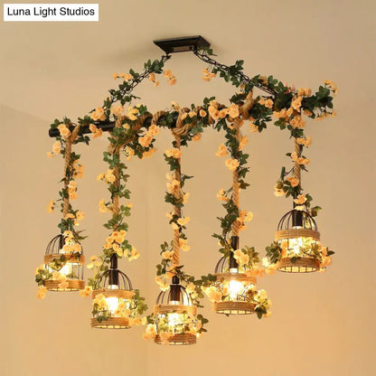 Industrial hemp rope birdcage pendant light for restaurant island