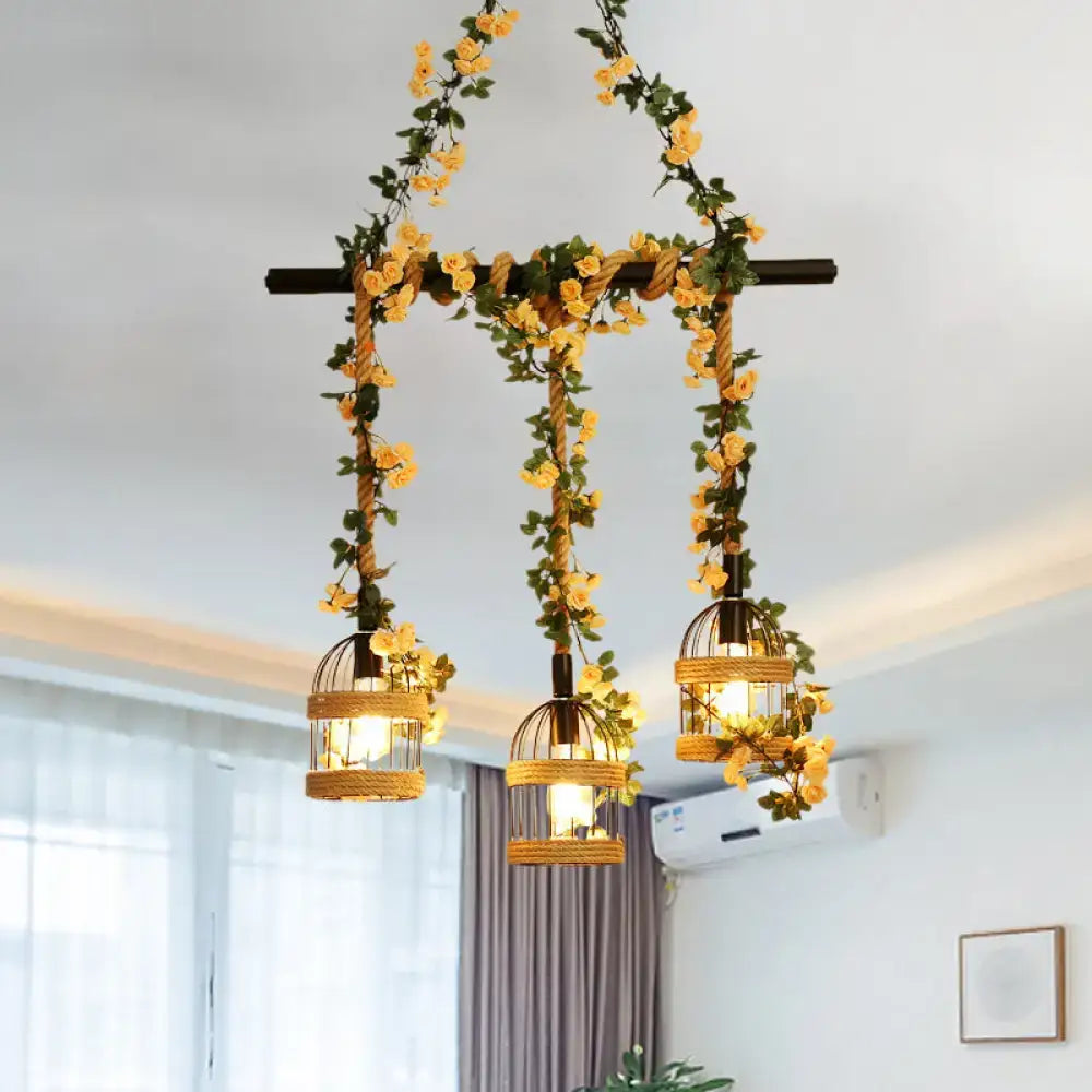 Industrial hemp rope birdcage pendant light for restaurant island