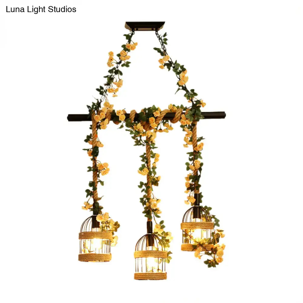 Industrial hemp rope birdcage pendant light for restaurant island