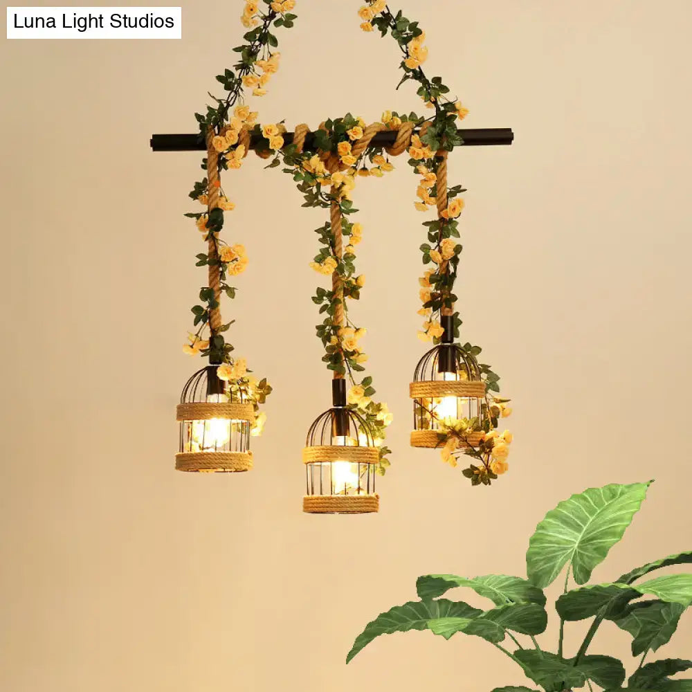 Industrial hemp rope birdcage pendant light for restaurant island