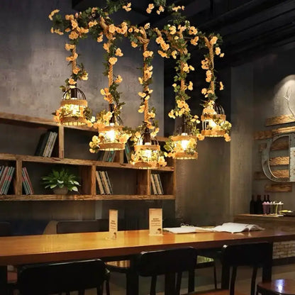 Industrial hemp rope birdcage pendant light for restaurant island