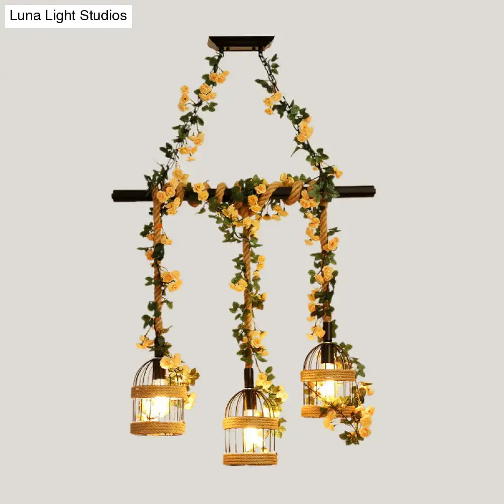 Industrial hemp rope birdcage pendant light for restaurant island