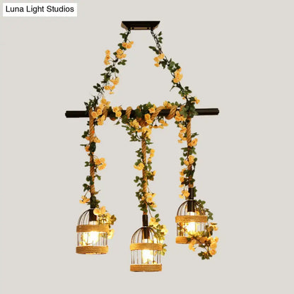 Industrial hemp rope birdcage pendant light for restaurant island