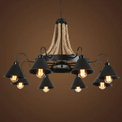 Industrial hemp rope pendant light dining room iron lampshade