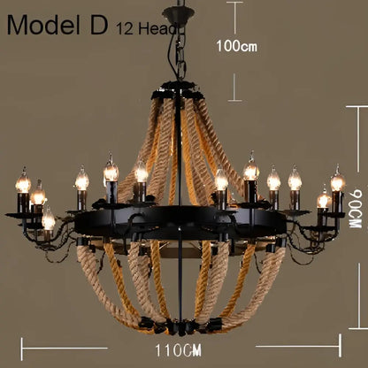 Industrial hemp rope pendant light dining room iron lampshade