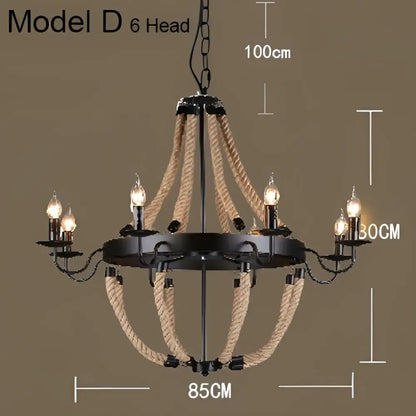 Industrial hemp rope pendant light dining room iron lampshade