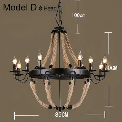 Industrial hemp rope pendant light dining room iron lampshade