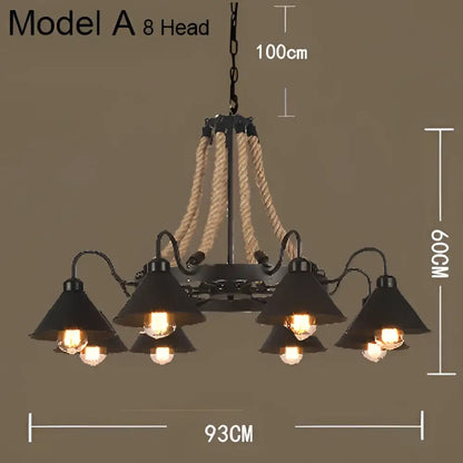 Industrial hemp rope pendant light dining room iron lampshade