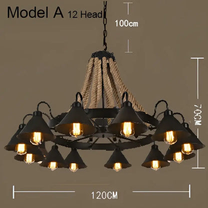 Industrial hemp rope pendant light dining room iron lampshade