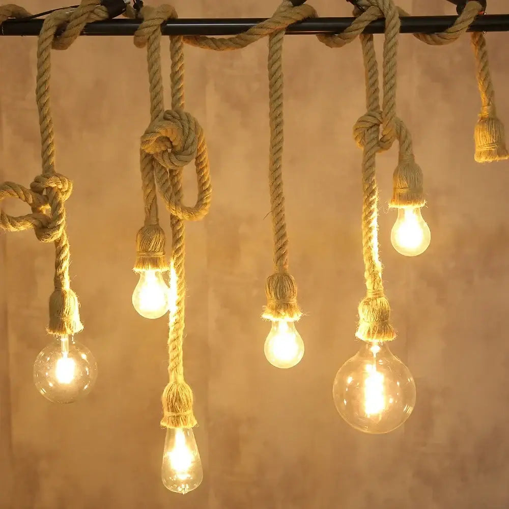 Industrial hemp rope pendant light for living room home decor