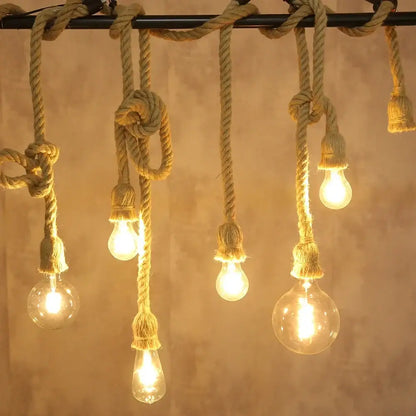 Industrial hemp rope pendant light for living room home decor