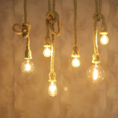 Industrial hemp rope pendant light for living room home decor