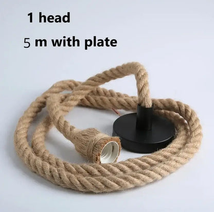 Industrial hemp rope pendant light for living room home decor
