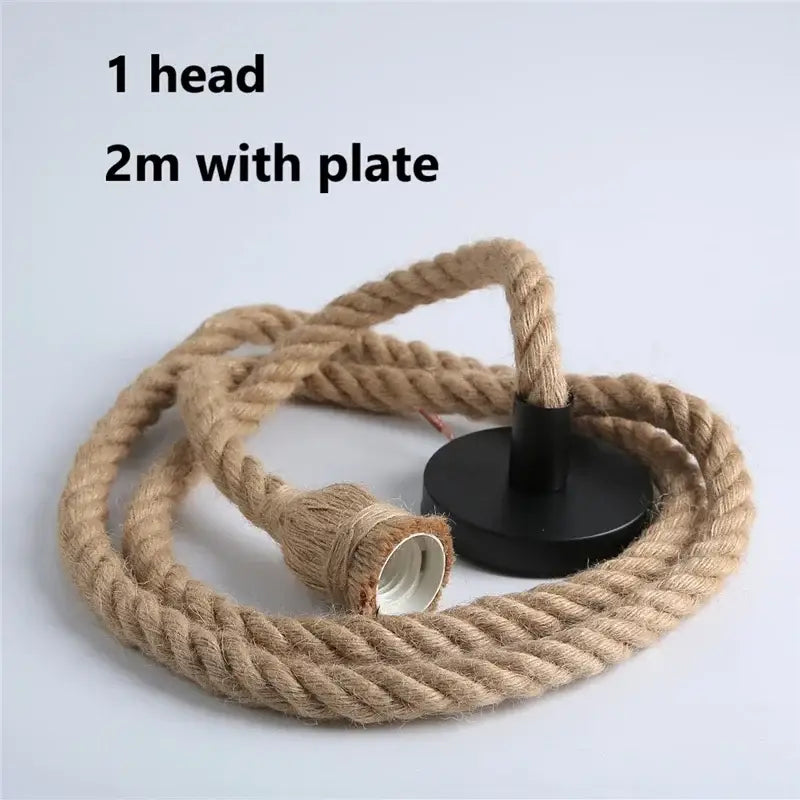 Industrial hemp rope pendant light for living room home decor