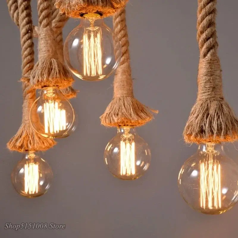 Industrial hemp rope pendant light for living room home decor