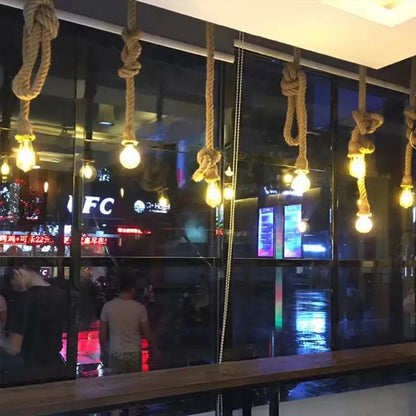 Industrial hemp rope pendant lights kitchen five light edison decor
