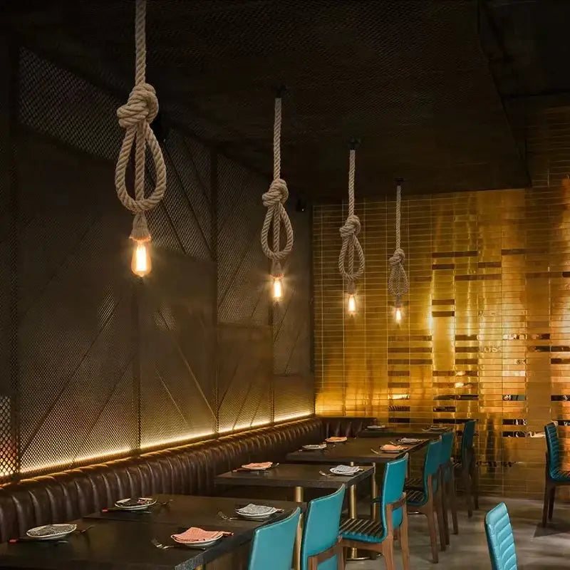 Industrial hemp rope pendant lights kitchen five light edison decor
