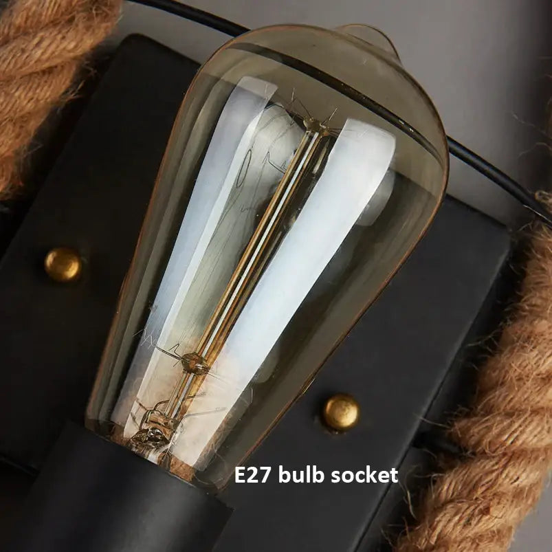 Industrial hemp rope wall lamp living room sconce with filament bulb