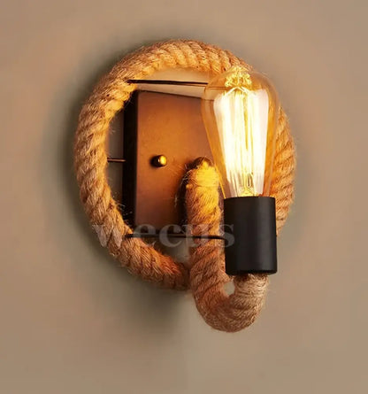 Industrial hemp rope wall lamp living room sconce with filament bulb