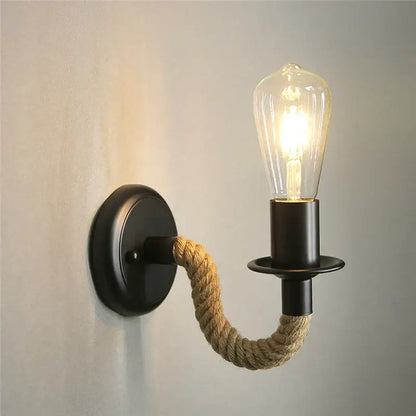 Industrial hemp rope wall lamp with red valve for kitchen living room