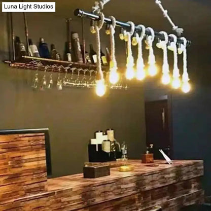 Industrial hemp rope wood chandelier dining room light fixture